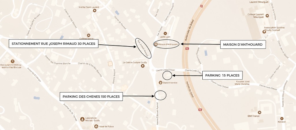 Plan des stationnements autour de la Maison d'Anthouard, Écully